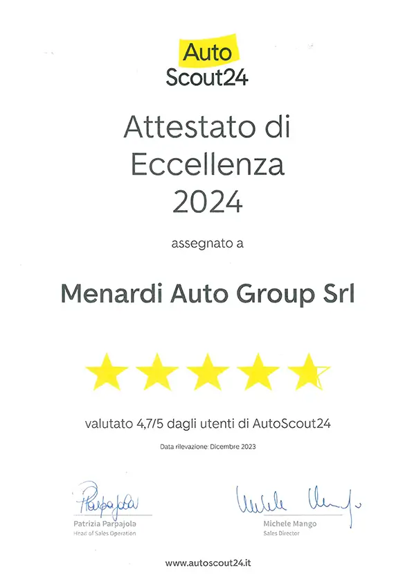 autoscout24 2024 concessionario Cuneo Attestato di Eccellenza Autoscout24 2024